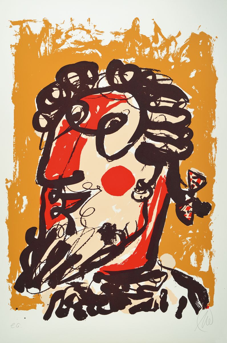 Markus Lüpertz, geb. 1941, Mozart, mehrfarbiger Siebdruck auf Bütten, handsign. und bez.: e.a., Leipzig 2013, Blattgr. ca. 96.5x75cm