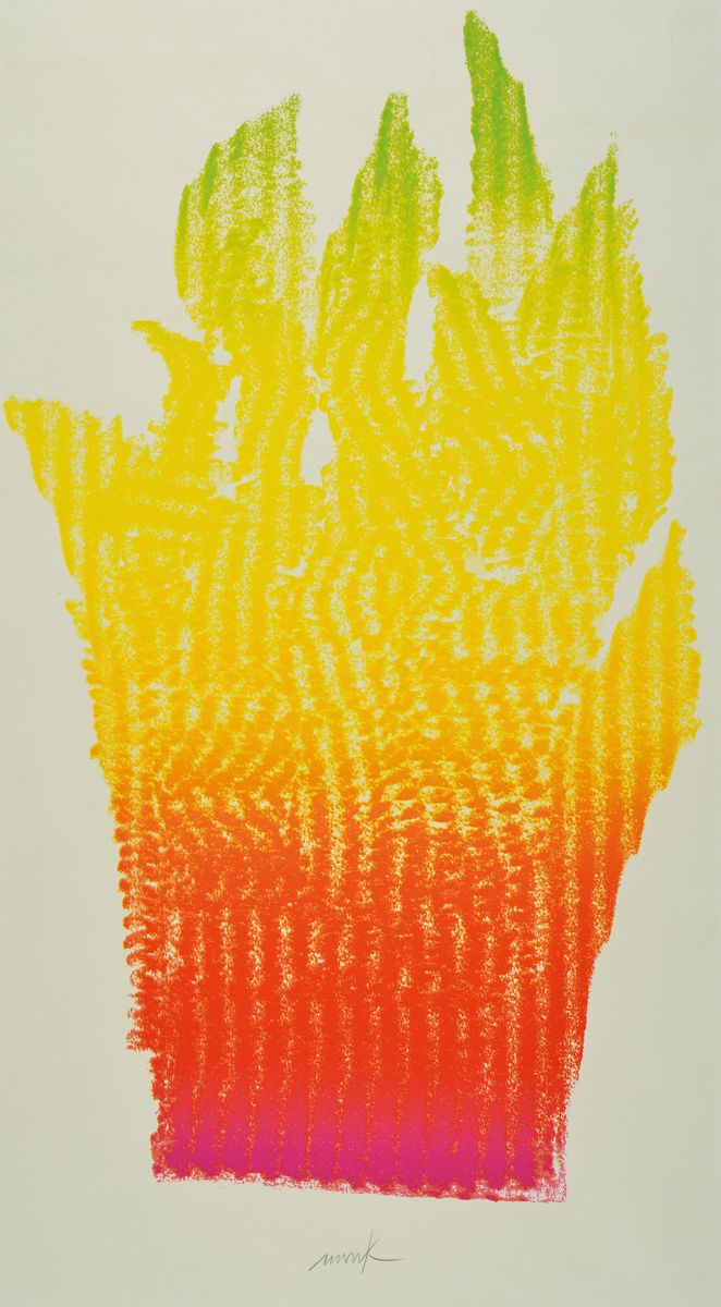 Heinz Mack, geb. 1931, Flammenhand, Farbserigraphie, handsigniert, num. 170/190, ca. 90x60cm, PP