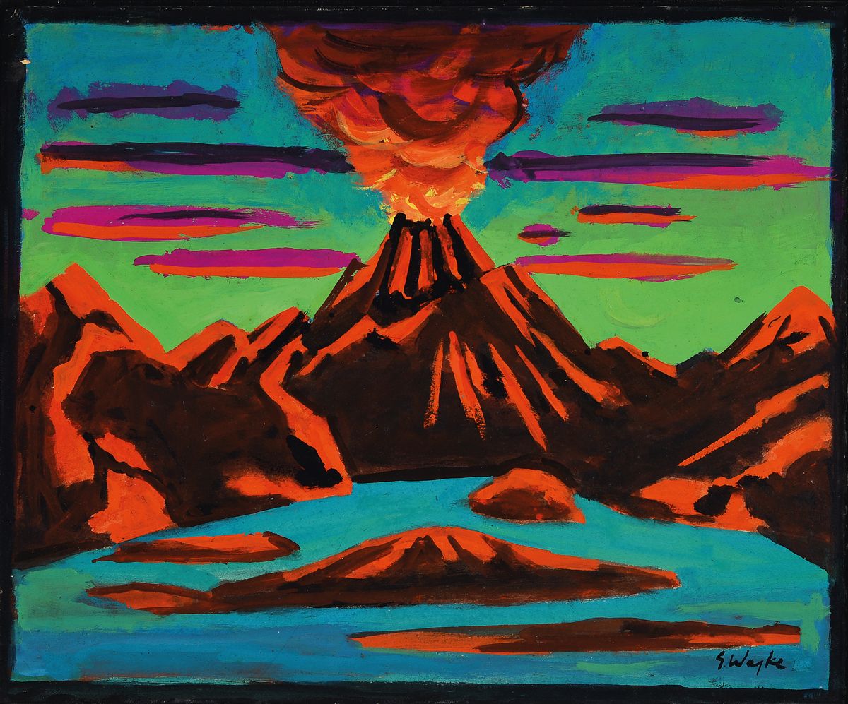 Erich Waske, 1889 Berlin-1978, Vulkaninsel, Öl/Malkarton, signiert, ca. 48x58cm, Rahmen, Nachlassnr. 880