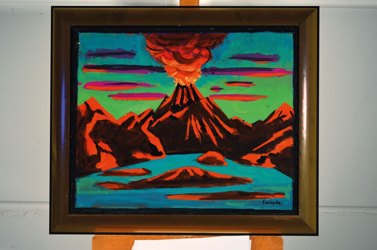 Detail k: Erich Waske, 1889 Berlin-1978, Vulkaninsel, Öl/Malkarton, signiert, ca. 48x58cm, Rahmen, Nachlassnr. 880
