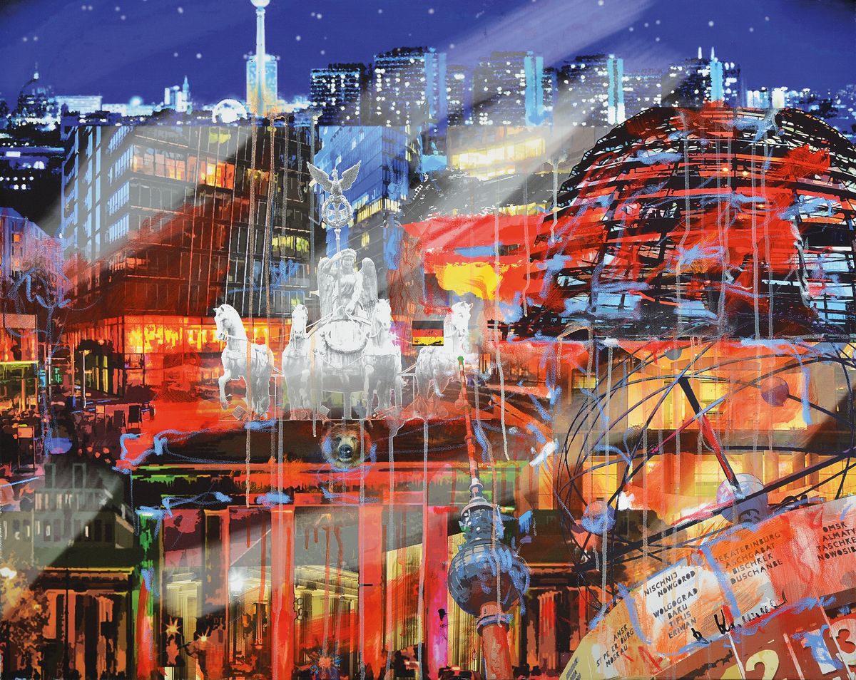 Bernd Klimmer, geb.1940, lebt und arbeitet in Kaiserslautern-Morlautern, hier: Acryl/Lwd, Titel: Berlin bei Nacht, rechts unten sign., Rahmen, ca. ...