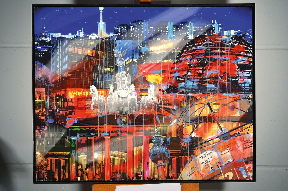 Detail k: Bernd Klimmer, geb.1940, lebt und arbeitet in Kaiserslautern-Morlautern, hier: Acryl/Lwd, Titel: Berlin bei Nacht, rechts unten sign., Rahmen, ca. ...