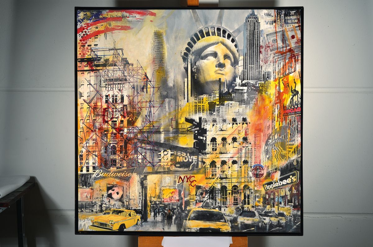 Detail k: Bernd Klimmer, geb. 1940, lebt und arbeitet in Kaiserslautern-Morlautern, Hier: Acryl/Lwd, Titel: Liberty, links unten sign., Rahmen, ca. 100x100 cm