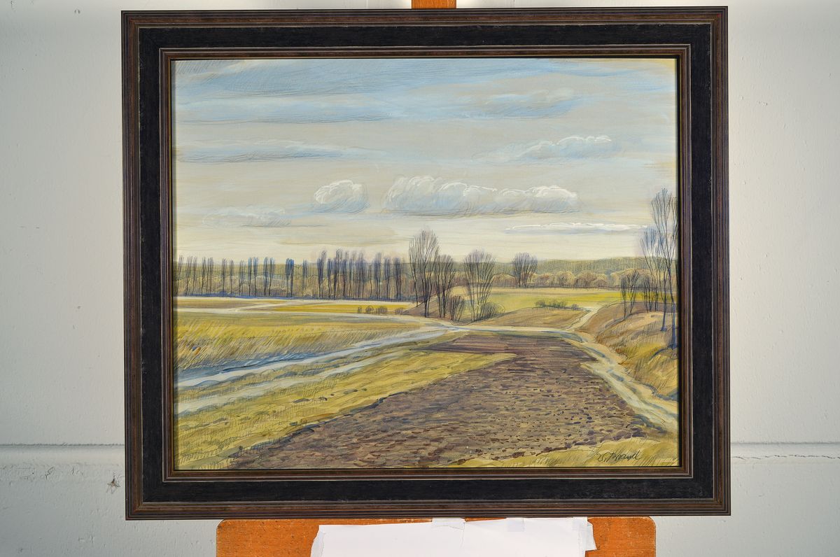 Detail k: Werner Brand, geb. 1933 Löbau, lebt und arbeitet in der Pfalz, hier: Damm bei Rülzheim, Aquarell über Bleistift, rechts unten signiert, ca. ...