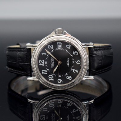 Image 25779523 - PAUL PICOT Atelier gents wristwatch, self winding, reference 4026 F, stainless steel case with 6- fach screwed down case back, neutral leather strap with original buckle, black dial with Arabic numerals, date at 3, silvered luminous hands, diameter approx. 37 mm, condition 1-2