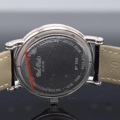 25779523d - PAUL PICOT Atelier gents wristwatch, self winding, reference 4026 F, stainless steel case with 6- fach screwed down case back, neutral leather strap with original buckle, black dial with Arabic numerals, date at 3, silvered luminous hands, diameter approx. 37 mm, condition 1-2