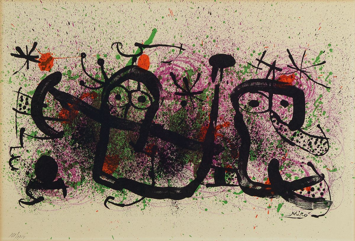 Joan Miro, 1893-1983, Farblithographie, num. 831/1000, ca. 35x52cm, PP, u.Gl., R. ca. 57x72cm