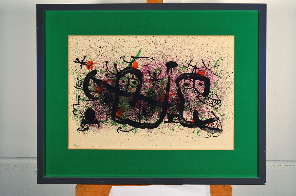 Detail k: Joan Miro, 1893-1983, Farblithographie, num. 831/1000, ca. 35x52cm, PP, u.Gl., R. ca. 57x72cm