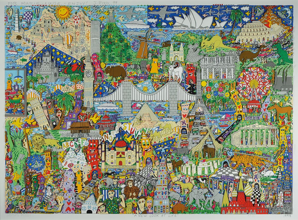 James Rizzi, 1950-2011 New York, A new Look at life, 3-D Grafik, Auflage XX/C, links unten signiert, rechts unten datiert 1998, Passepartout, unter ...
