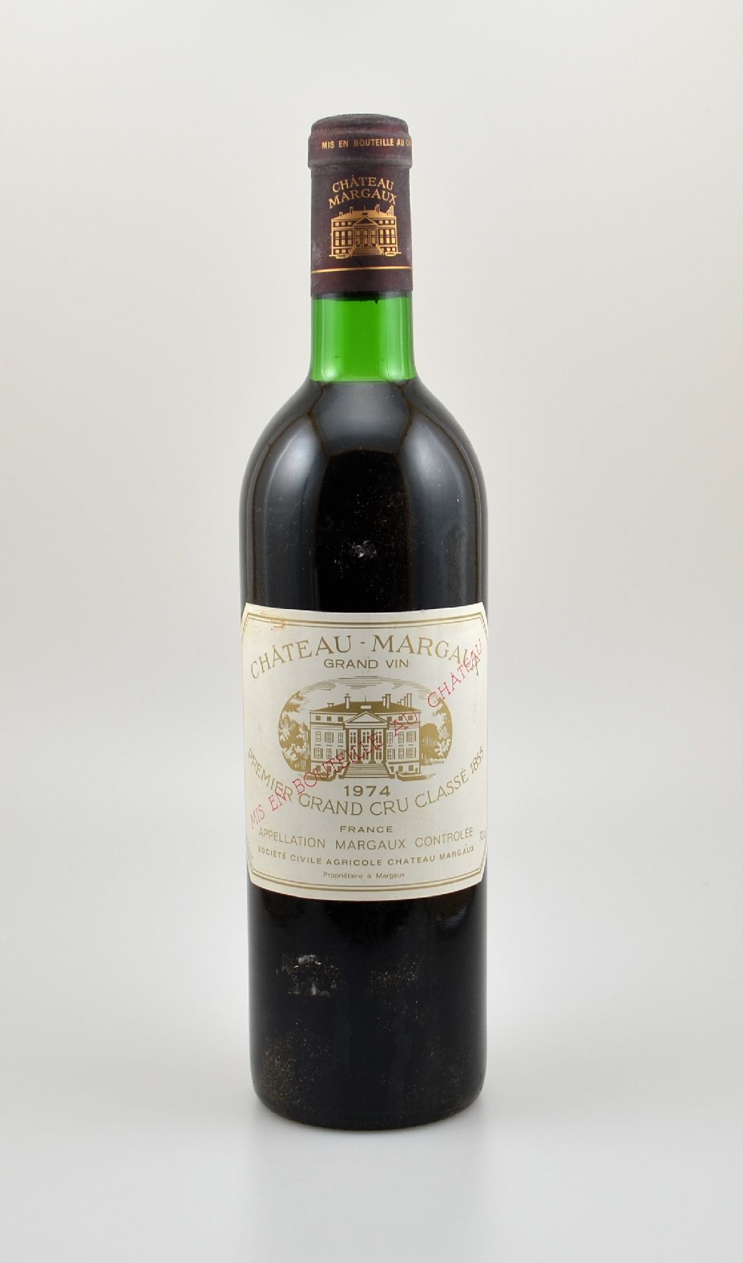 1 Flasche 1974 Chateau Margaux, Margaux, Premier Grand Cru Classe, ca. 73 cl, Füllstand: ca. top shoulder, Etikett min. beschmutzt, unverkostet, ...