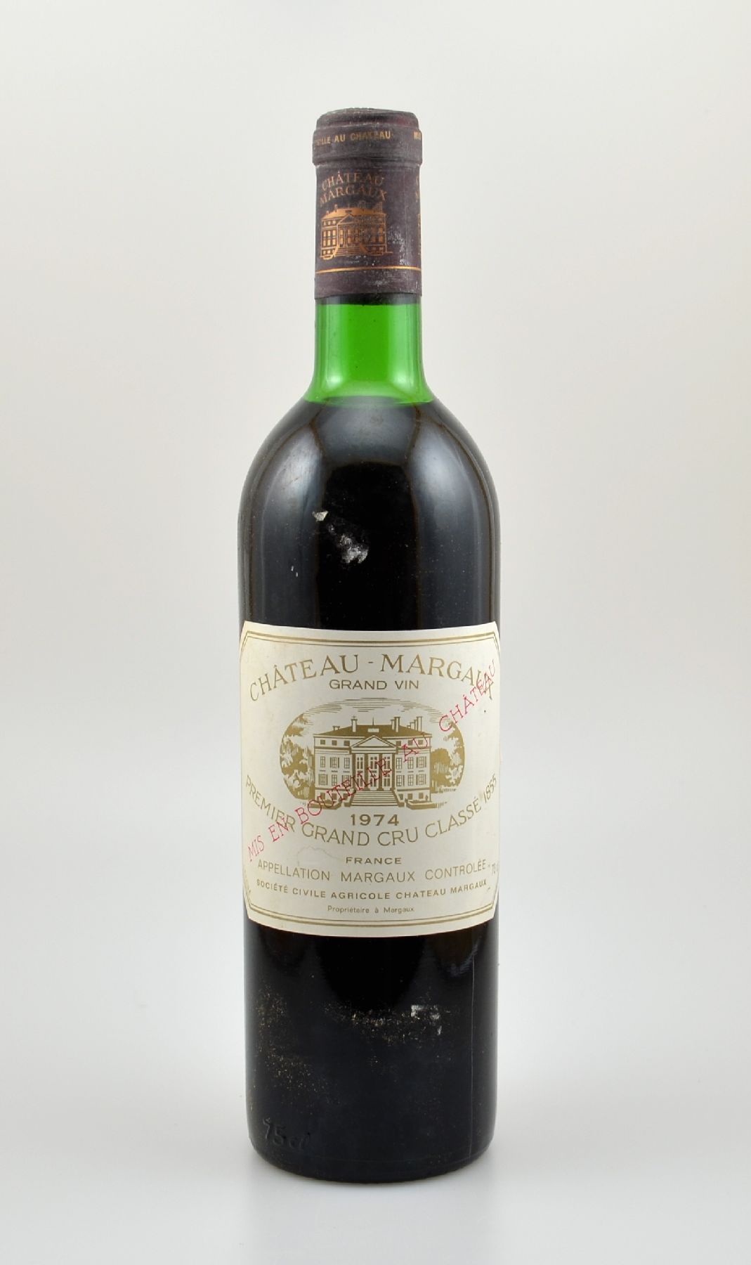 1 Flasche 1974 Chateau Margaux, Margaux, Premier Grand Cru Classe, ca. 73 cl, Füllstand: ca. upper mid shoulder, unverkostet, Provenienz: Aus einer ...