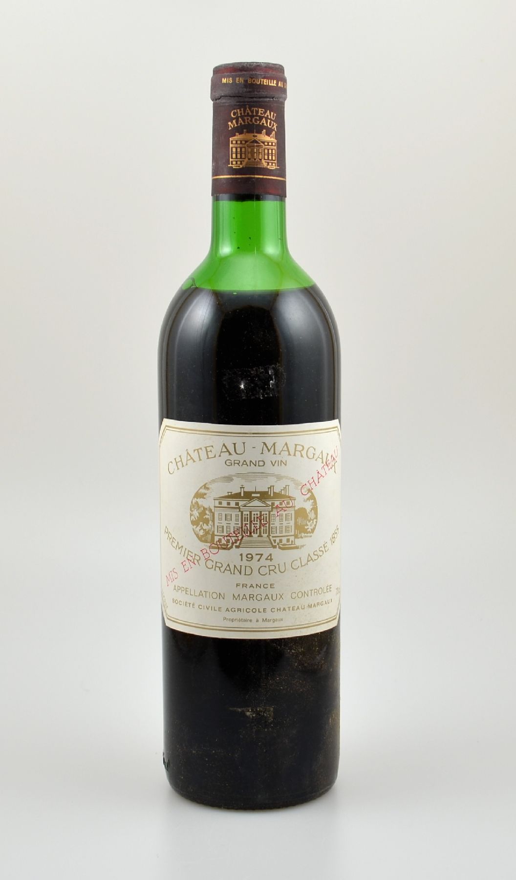 1 Flasche 1974 Chateau Margaux, Margaux, Premier Grand Cru Classe, ca. 73 cl, Füllstand: ca. mid shoulder, unverkostet, Provenienz: Aus einer ...