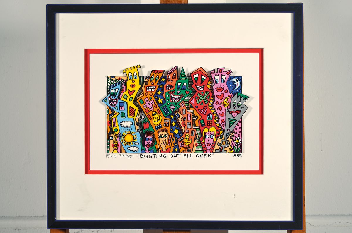 Detail k: James Rizzi, 1950-2011, Busting out all over, dreidimensionale Farblithographie von 1995, signiert und num. 344/350, ca. 16x26cm, PP, u.Gl., R. ca. ...