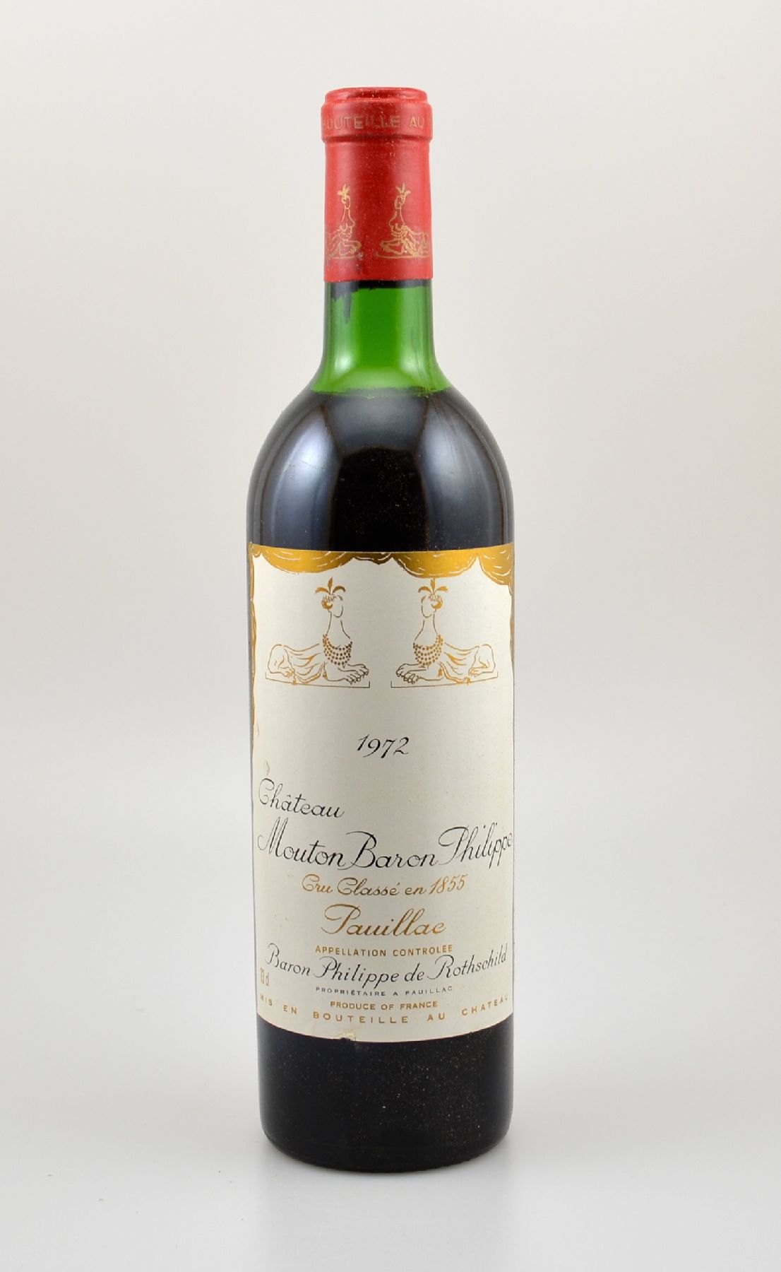 6 Flaschen 1972 Chateau Mouton Baron Philippe de Rothschild, Pauillac, je ca. 73 cl, Füllstände: je ca. upper mid shoulder bis top shoulder, sehr ...