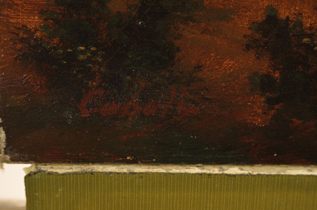 Detail a: Louis Cabat, 1812-1893 Paris, südliche Landschaft mit Meeresbucht und Häusern, Öl/Lwd, doubliert, links unten signiert, kleinere ...