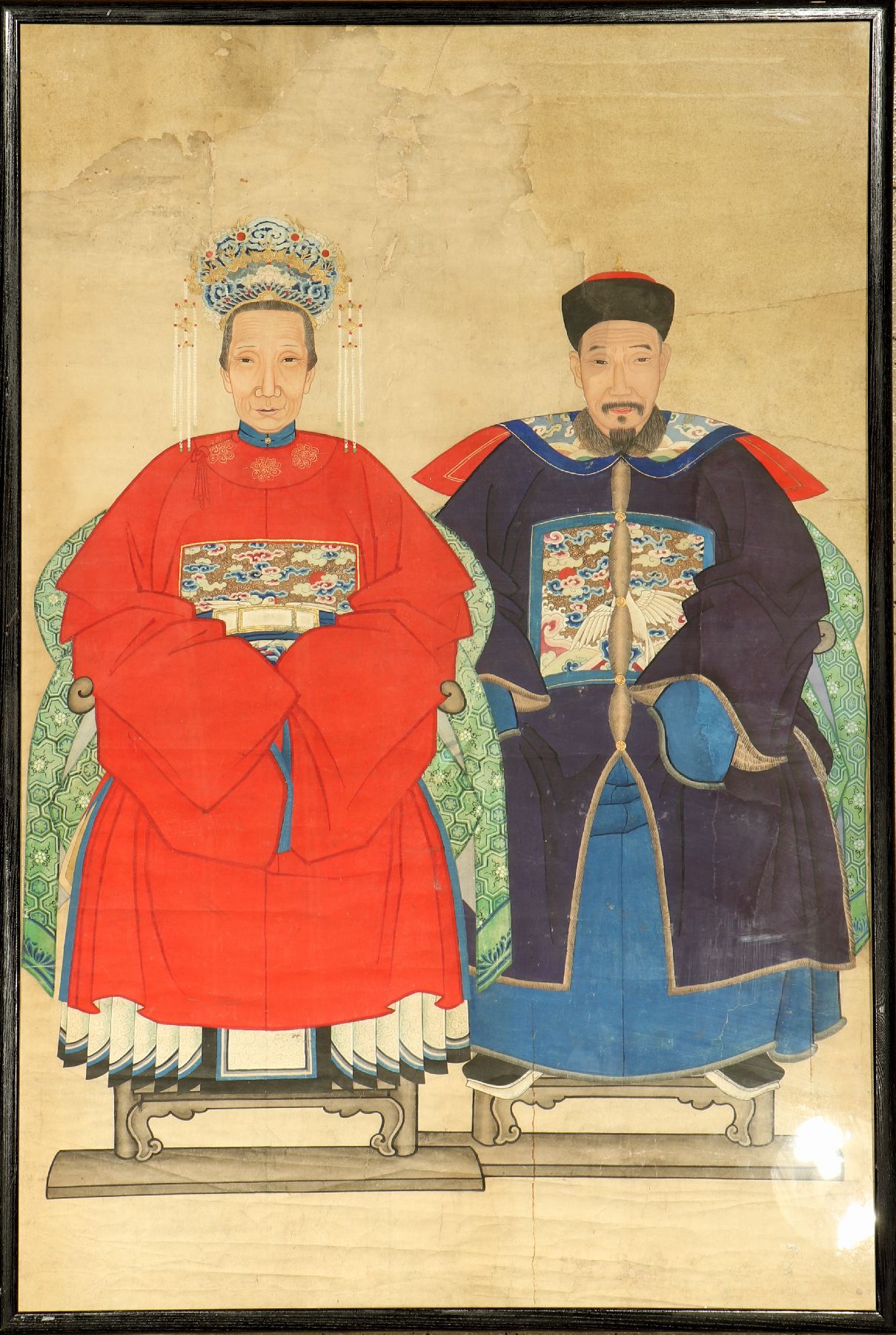 Ahnenbilder alt, China, um 1930-1950, Malerei, ca. 124 x 84 cm, (Altersspuren)