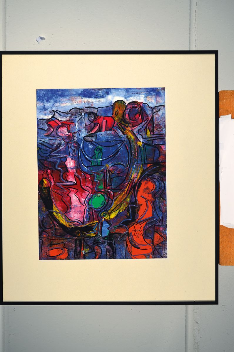 Detail k: Eugen Daub, geb. 1939 Karlsruhe, lebt und arbeitet an der Costa Blanca, Ohne Titel, Mischtechnik Acryl und Wachskreide auf Papier, signiert und dat. ...