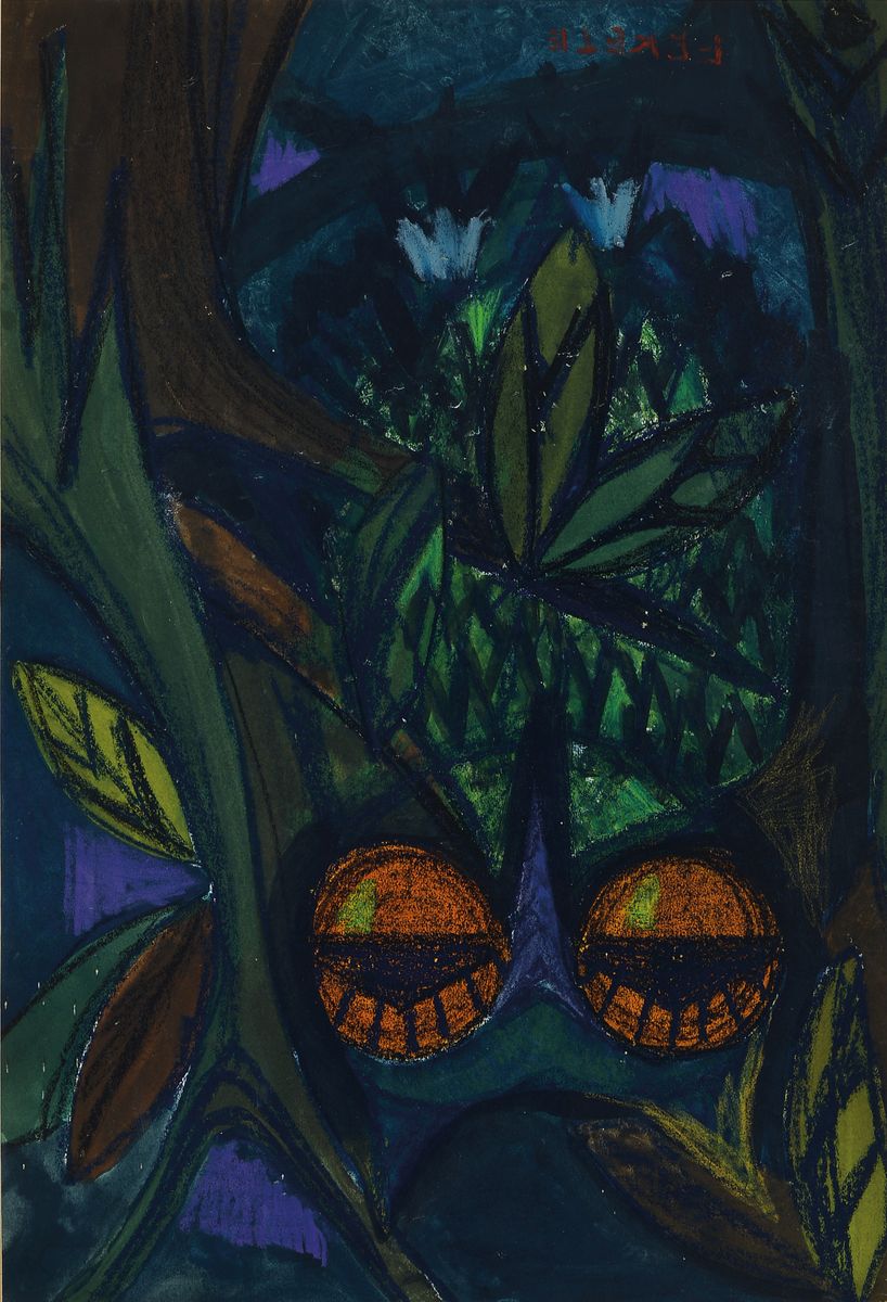 Esteban Fekete, 1924 Cinkota/Budapest-2009 Dieburg, Eule im Baum, Pastellkreide auf Papier, rechts unten signiert, ca. 55.5x37.5cm, u.Gl., R. ca. ...