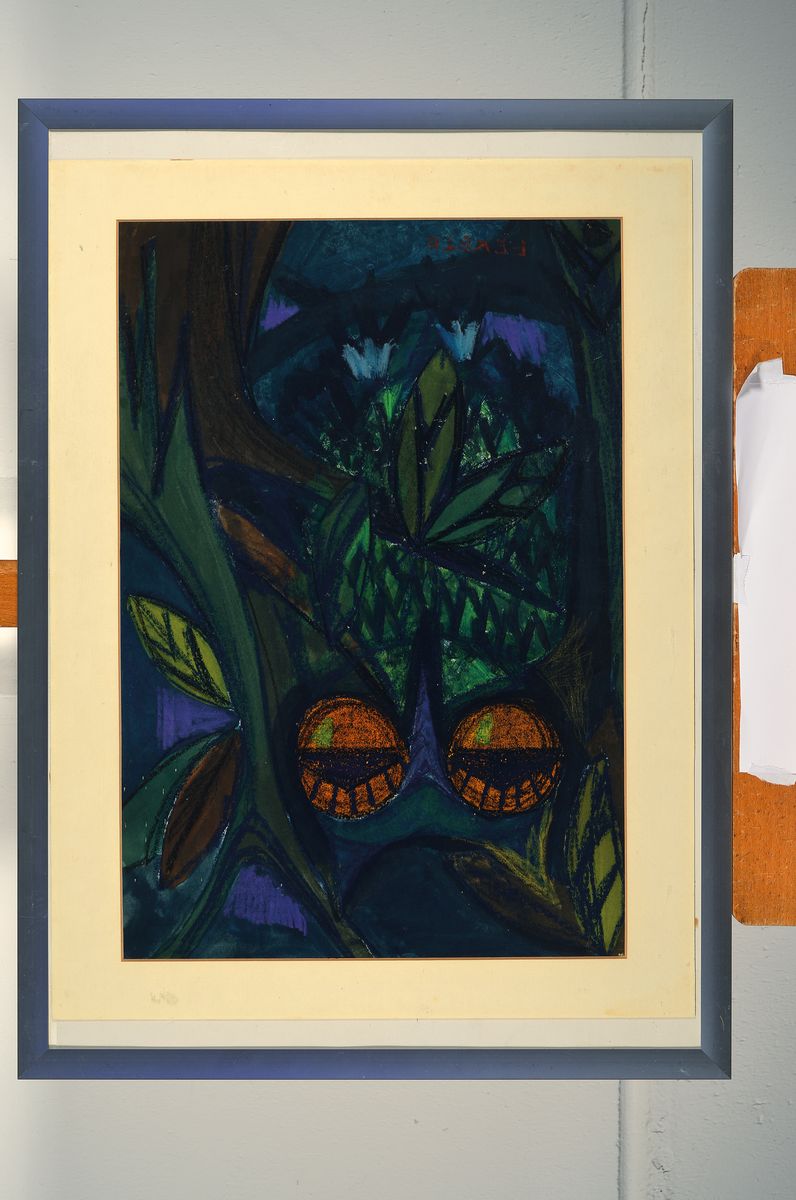 Detail k: Esteban Fekete, 1924 Cinkota/Budapest-2009 Dieburg, Eule im Baum, Pastellkreide auf Papier, rechts unten signiert, ca. 55.5x37.5cm, u.Gl., R. ca. ...