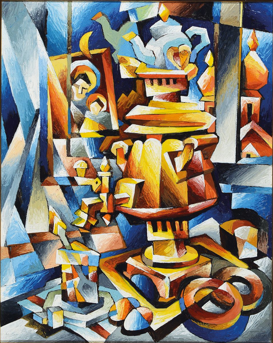 Andrei Saratow, geb. 1956 Moskau, Stillleben mit Samowar, Acryl auf Lwd, ca. 50x40cm, R.