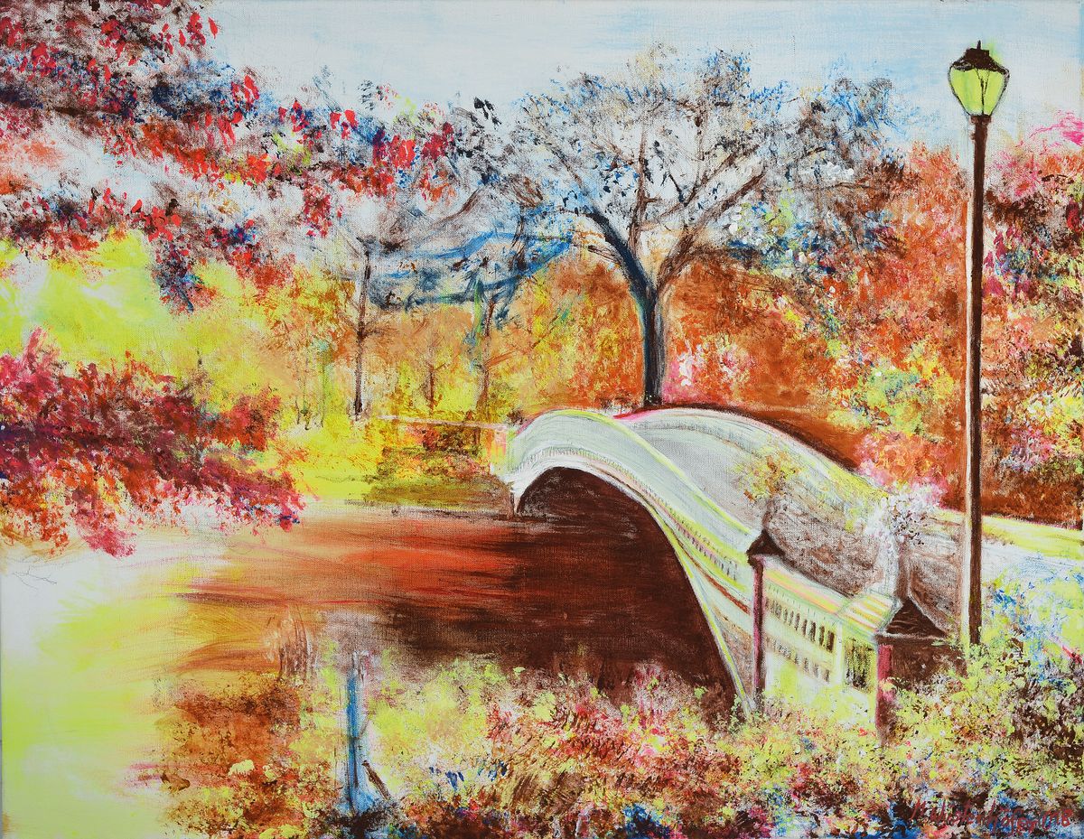 Markus Wüstenhöfer, geb. 1971 Mannheim, eine Brücke im Park, Acryl auf Lwd, rechts unten signiert, ca. 70x90cm