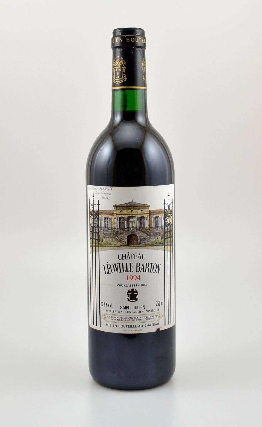 1 Flasche 1994 Chateau Leoville Barton, Saint-Julien, ca. 75 cl, 12,5 % Vol., Füllstand: ca. into neck, unverkostet, Provenienz: Aus einer privaten ...