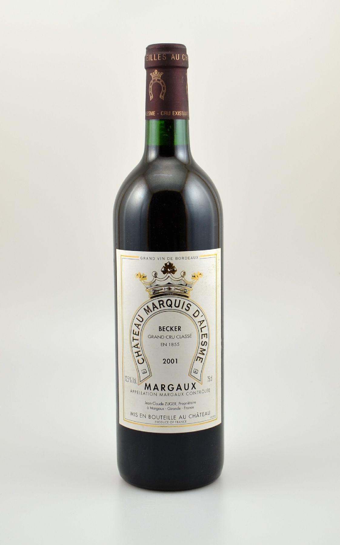 2 Flaschen 2001 Chateau Marquis d'Alesme, Margaux, je ca. 75 cl, 12,5 % Vol., Füllstände: je ca. into neck, gute Erhaltungszustände, ...