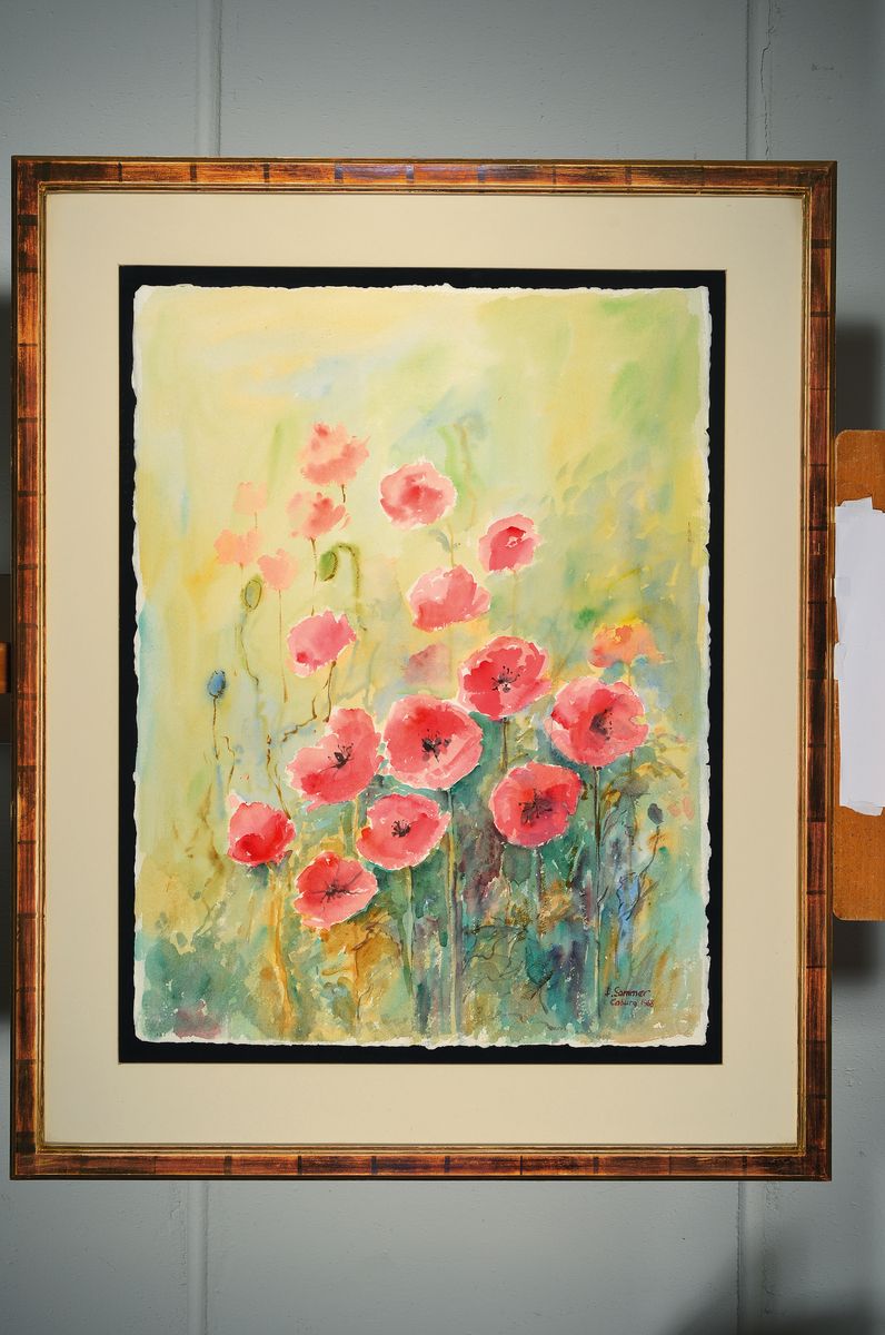Detail k: Harald Sommer, 1930-2010, Roter aufblühender Klatschmohn, Aquarell, rechts unten sign., dat. 1968, unter Glas gerahmt, motiv ca. 76x 58, gesamt ...