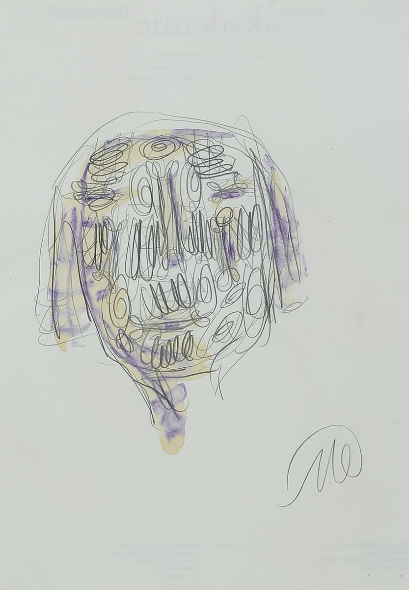 Markus Lüpertz, geb. 1941,, Aquarell und Zeichnung, abstraktes Gesicht, Bleistift aquarelliert, aus 2014, alle handsigniert, Provenienz Atelier ...