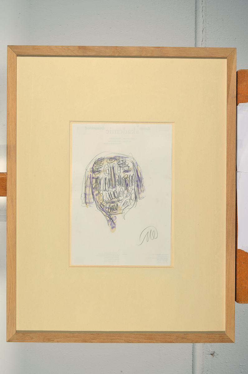 Detail k: Markus Lüpertz, geb. 1941,, Aquarell und Zeichnung, abstraktes Gesicht, Bleistift aquarelliert, aus 2014, alle handsigniert, Provenienz Atelier ...