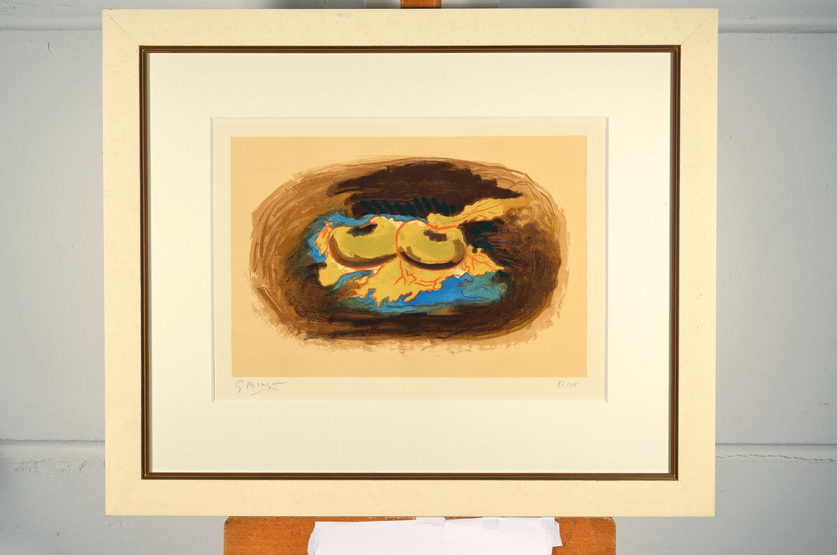 Detail k: Georges Braque, 1882 - 1963,, Les deux pommes, Farblithographie auf, Arches Bütten, aus 1958, handsigniert, num. 31/75, WVZ: Vallier 114, Blattgr. ...