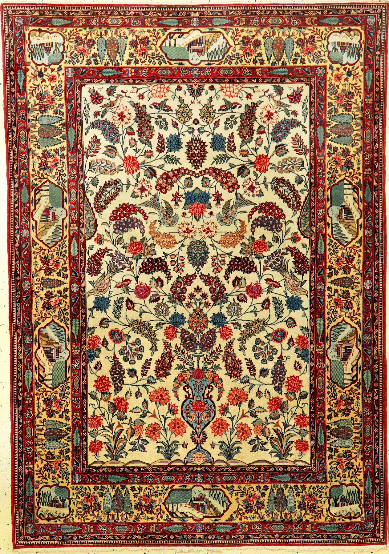 Feiner Keschan Kork alt, Zentralpersien, um 1920, Korkwolle geknüpft auf Baumwolle. Einzigartiger Keschan mit kunstvollen Floral Design auf ...