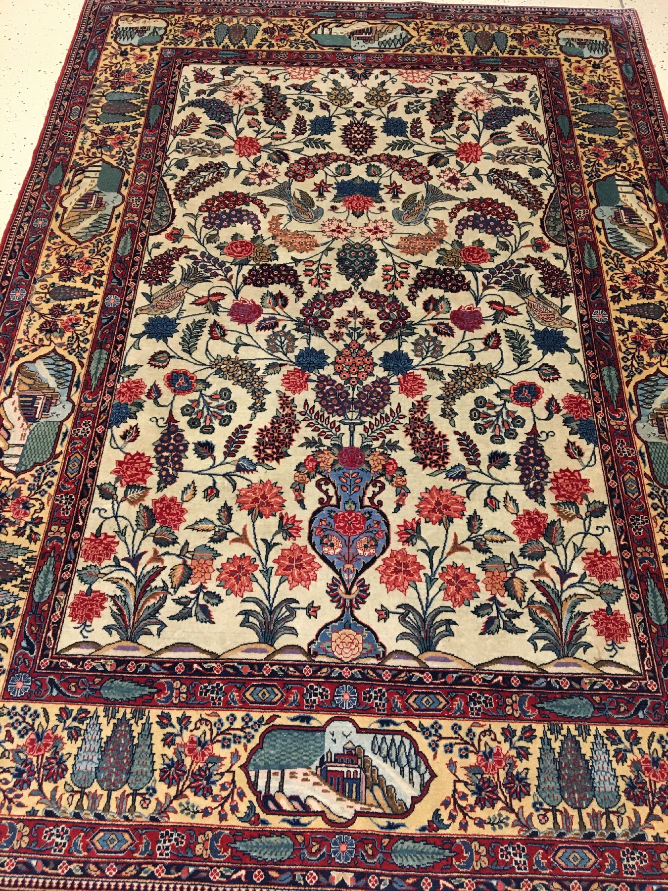 Detail a: Feiner Keschan Kork alt, Zentralpersien, um 1920, Korkwolle geknüpft auf Baumwolle. Einzigartiger Keschan mit kunstvollen Floral Design auf ...