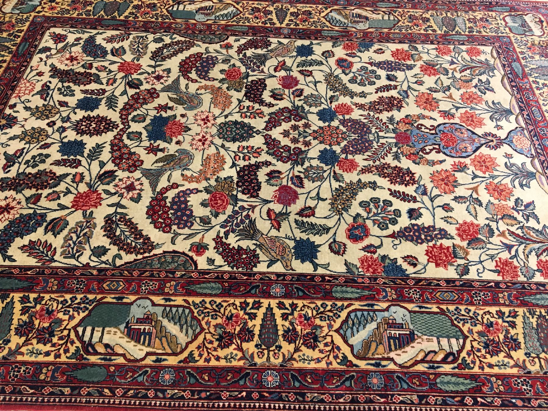 Detail b: Feiner Keschan Kork alt, Zentralpersien, um 1920, Korkwolle geknüpft auf Baumwolle. Einzigartiger Keschan mit kunstvollen Floral Design auf ...