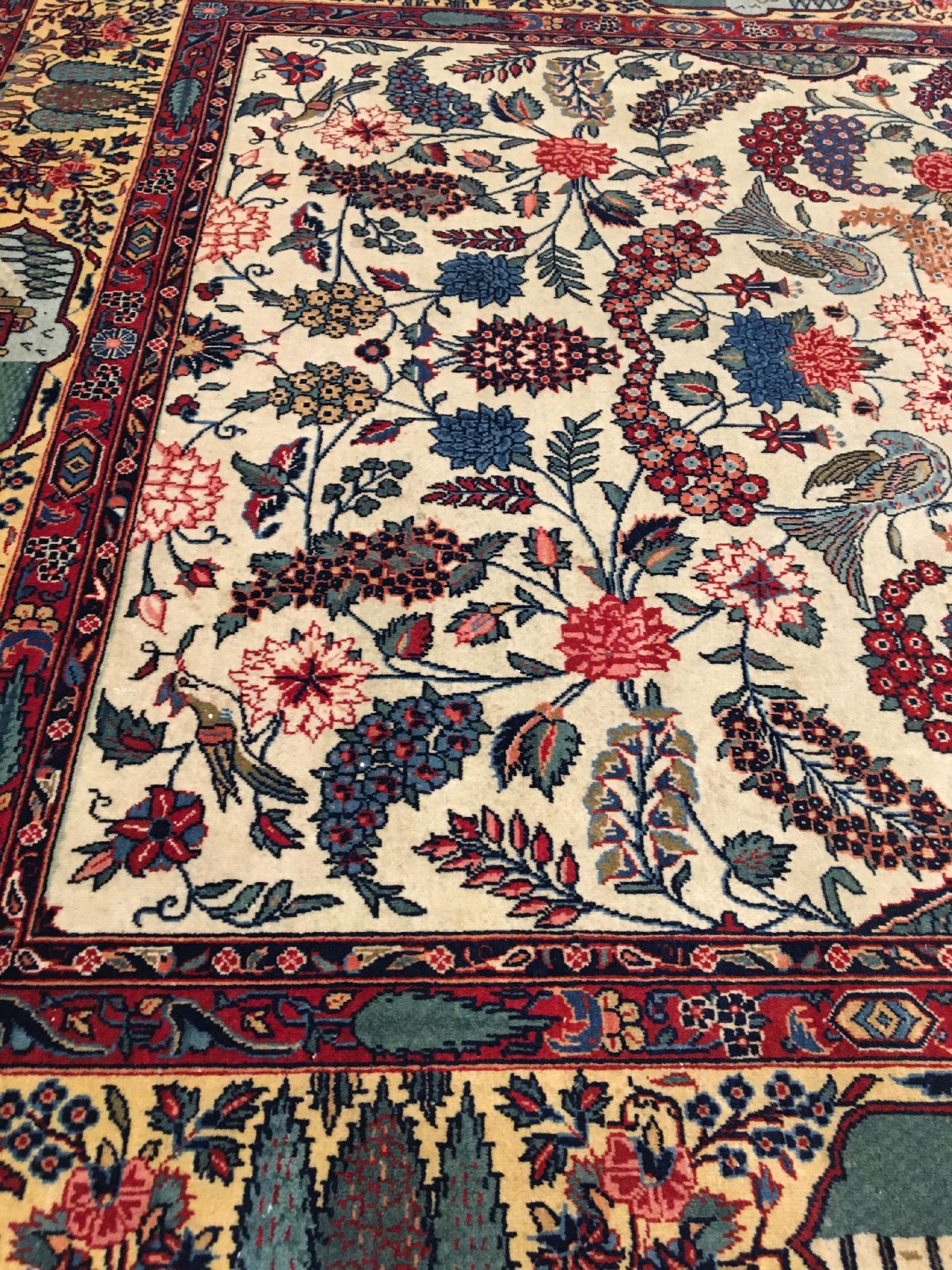 Detail d: Feiner Keschan Kork alt, Zentralpersien, um 1920, Korkwolle geknüpft auf Baumwolle. Einzigartiger Keschan mit kunstvollen Floral Design auf ...