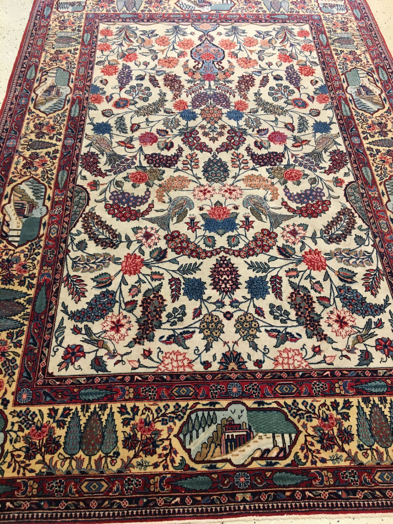 Detail e: Feiner Keschan Kork alt, Zentralpersien, um 1920, Korkwolle geknüpft auf Baumwolle. Einzigartiger Keschan mit kunstvollen Floral Design auf ...
