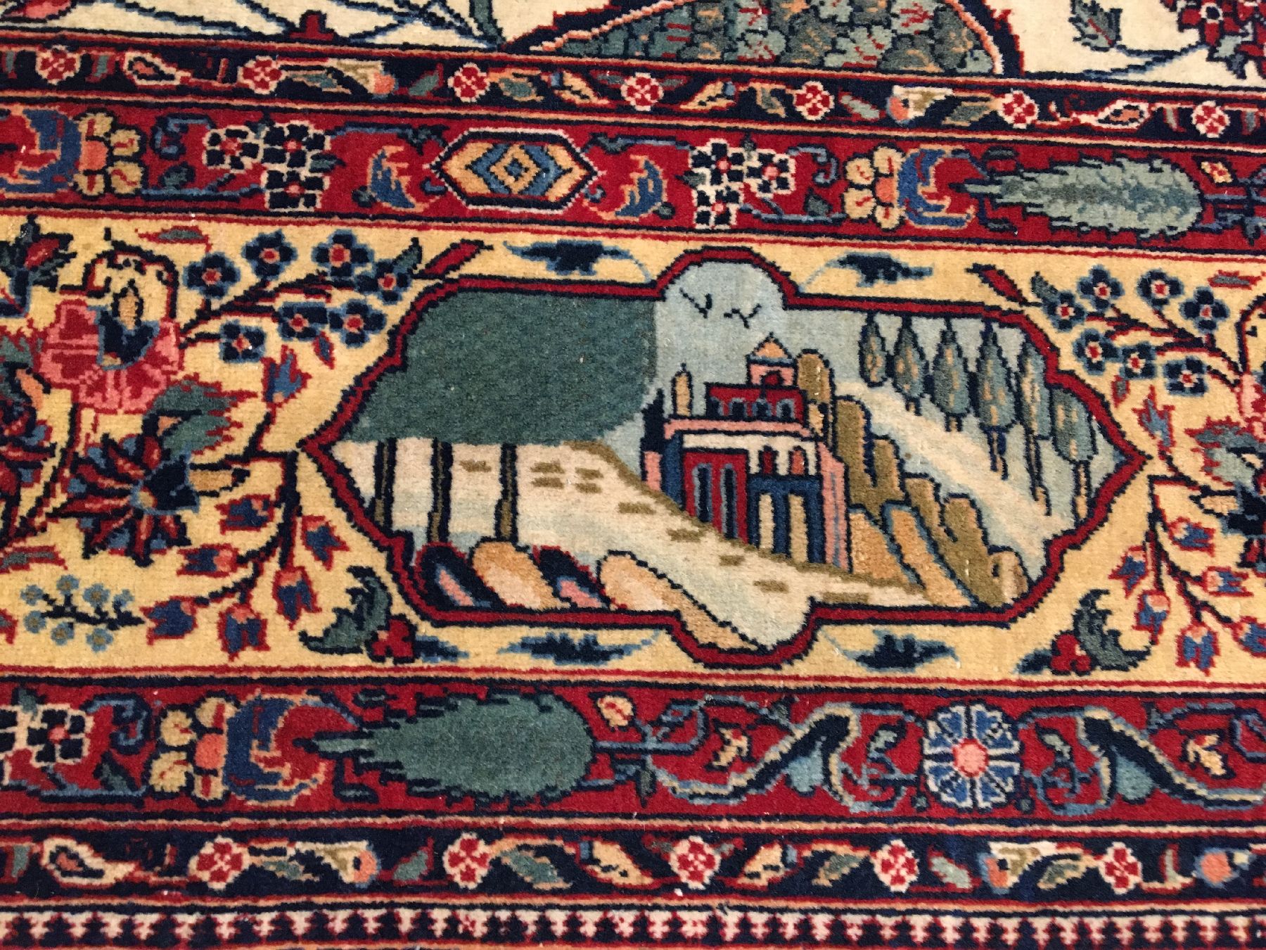 Detail f: Feiner Keschan Kork alt, Zentralpersien, um 1920, Korkwolle geknüpft auf Baumwolle. Einzigartiger Keschan mit kunstvollen Floral Design auf ...