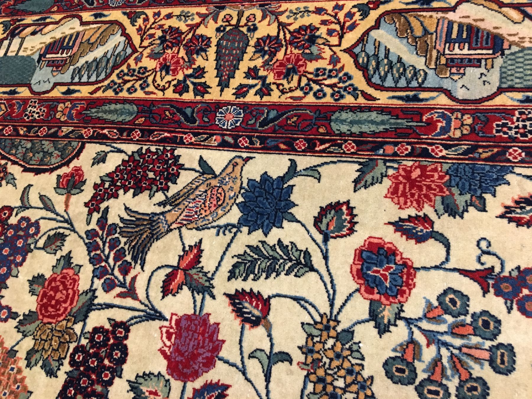 Detail h: Feiner Keschan Kork alt, Zentralpersien, um 1920, Korkwolle geknüpft auf Baumwolle. Einzigartiger Keschan mit kunstvollen Floral Design auf ...