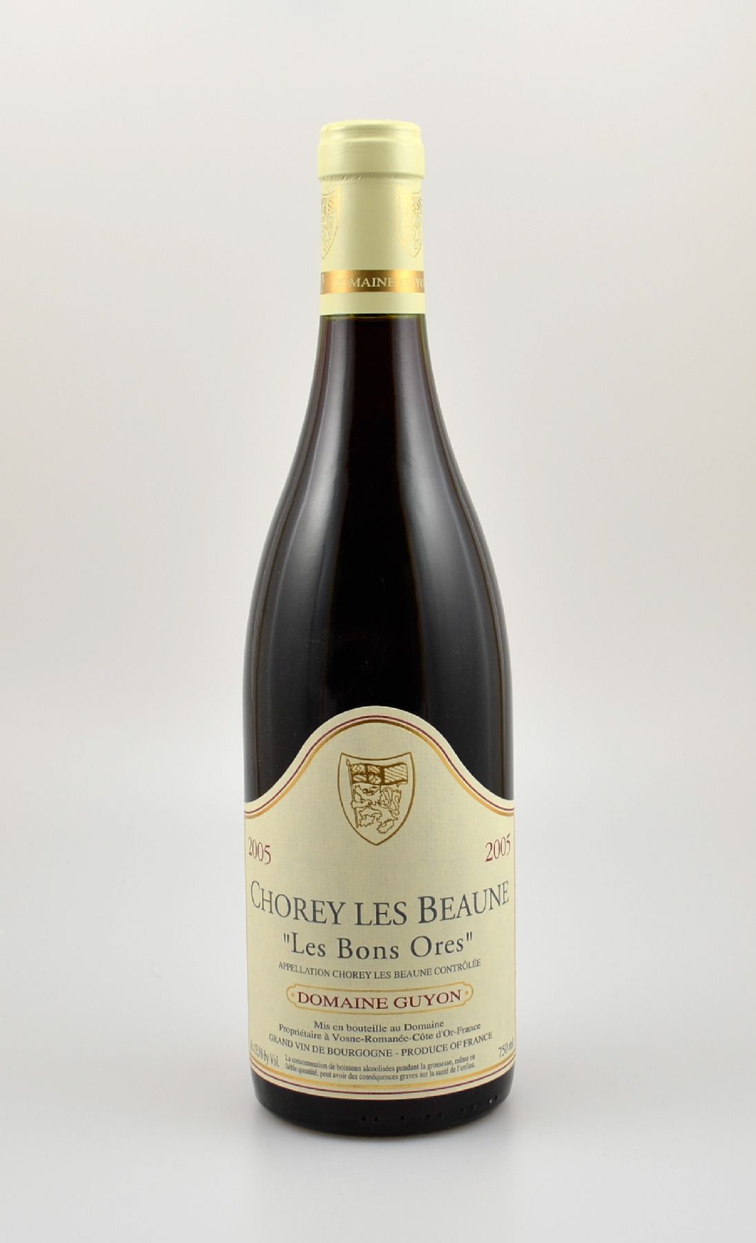 6 Flaschen 2005 Chorey Les Beaune "Les Bons Ores", Domaine Guyon, je 75 cl, 13,5 % Vol.,Füllstände: je ca. high fill, hervorragender ...