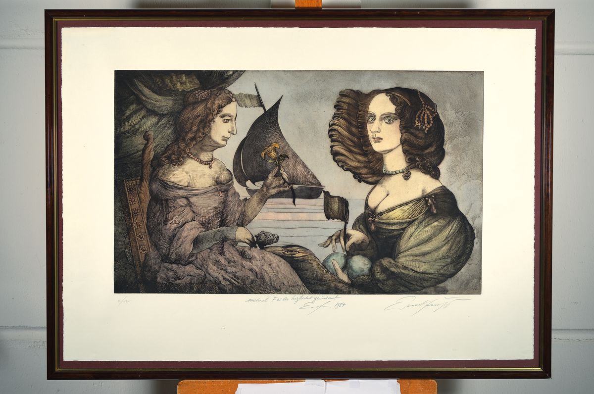 Detail k: Ernst Fuchs, 1930-2015, zwei Arbeiten: Sophie-Charlotte von Hannover zweifach, Farbradierung von 1987, handsigniert und bez. e.a., handschriftl. ...