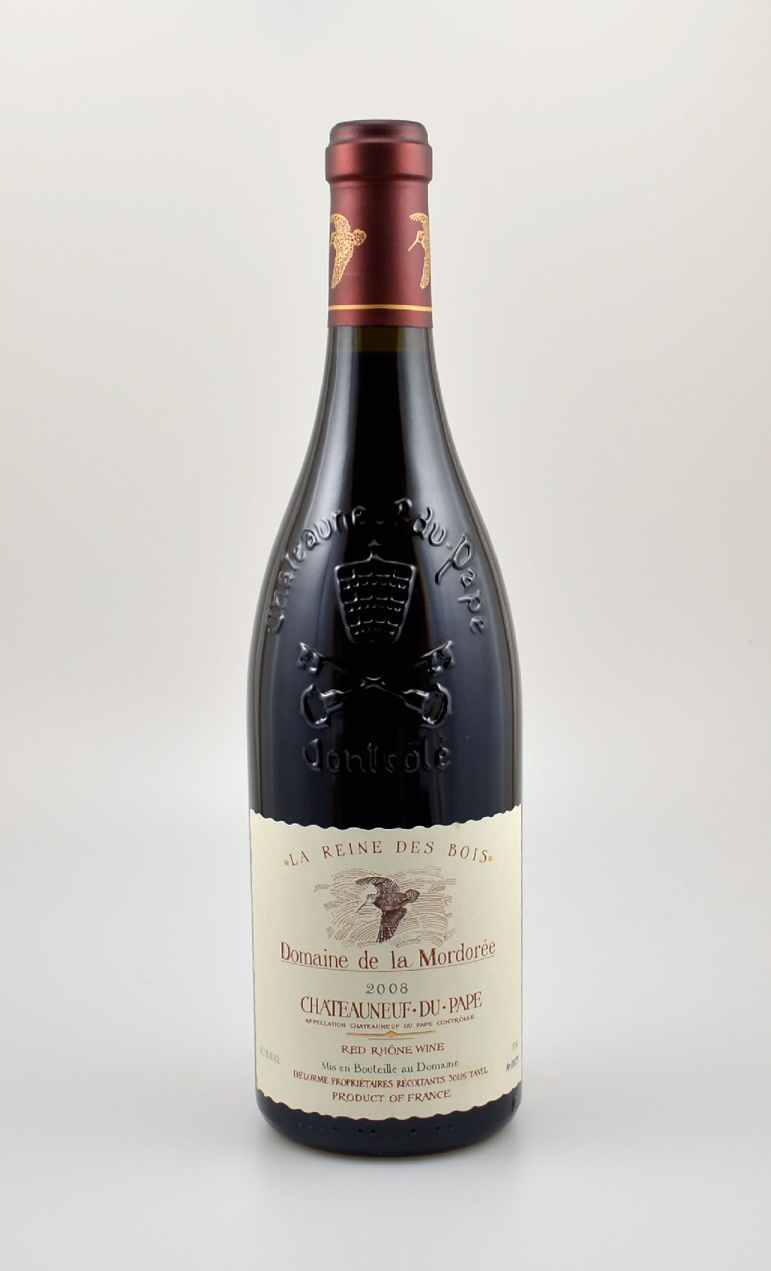 4 Flaschen 2008 La Reine des Bois Domaine de la Mordoree, Chateauneuf-du-Pape, je ca. 75 cl, 15 % Vol., Abstände zwischen Kapsel und Wein: ca. 0,5 ...