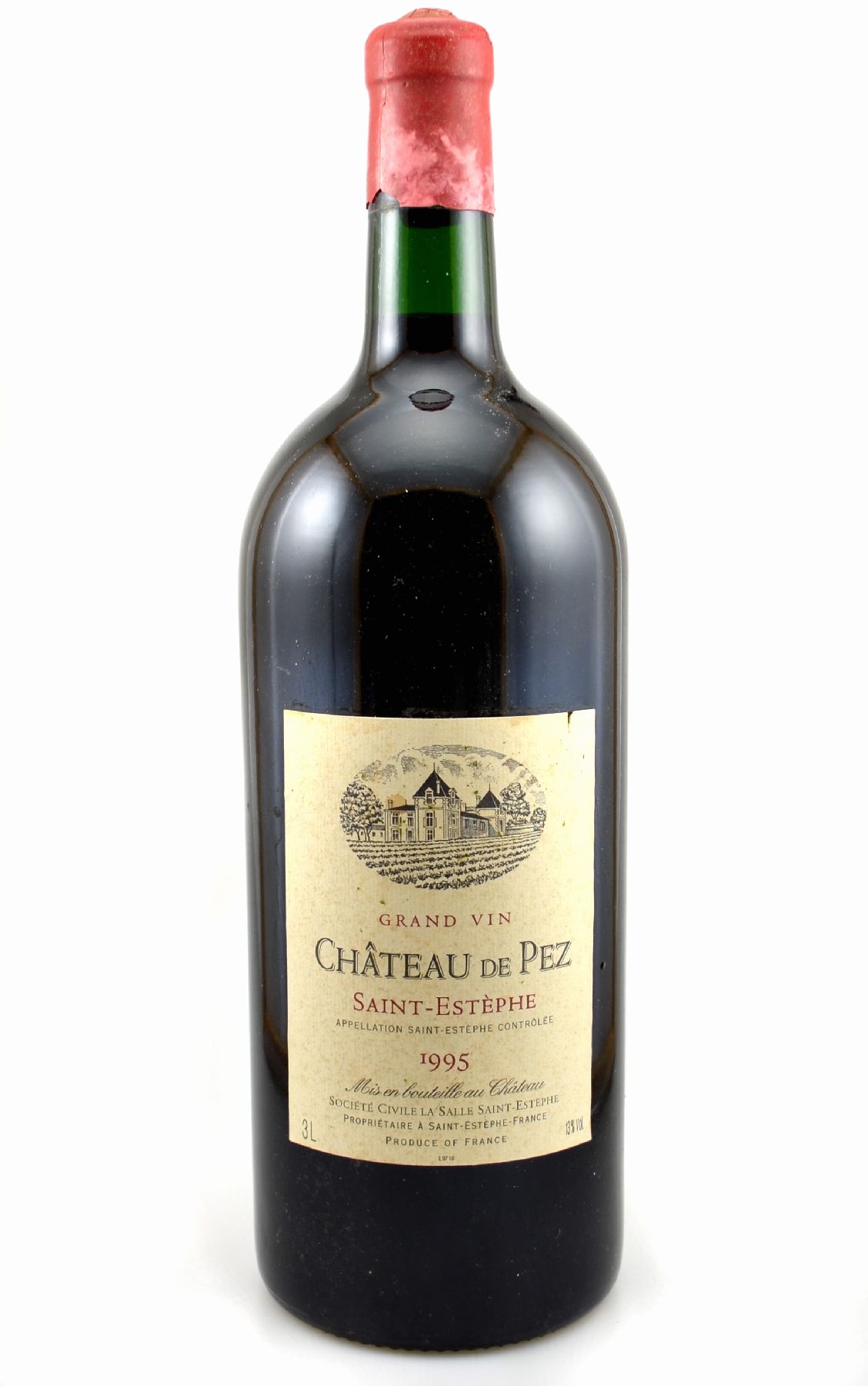 1 Doppelmagnumflasche 1995 Chateau de Pez, Saint-Estephe, ca. 300 cl, 13 % Vol., Füllstand: ca. into neck, Kapselwachs min. besch., unverkostet, in ...