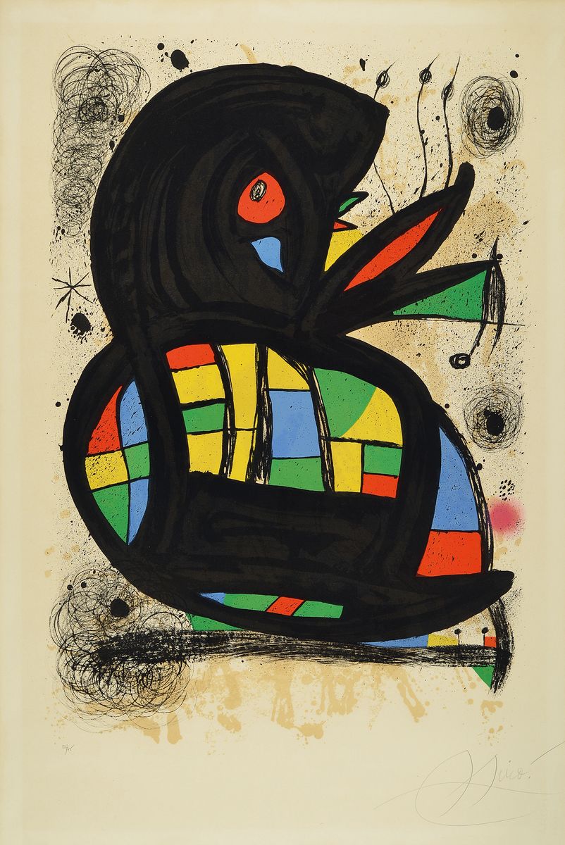 Joan Miro, 1893-1983, Miro Fondation Maeght,Farblithographie, handsigniert und num. 37/75, auf Arches Bütten, leicht gebräunt, Lichtrand, am ...