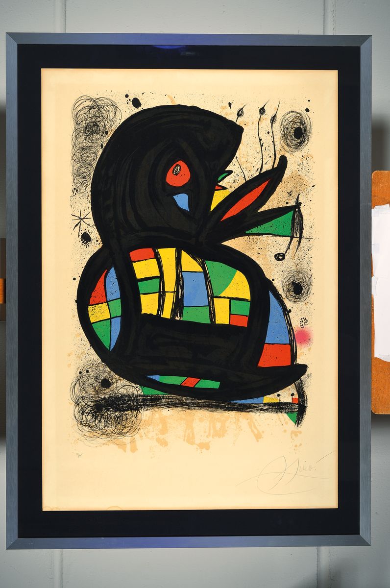 Detail k: Joan Miro, 1893-1983, Miro Fondation Maeght,Farblithographie, handsigniert und num. 37/75, auf Arches Bütten, leicht gebräunt, Lichtrand, am ...