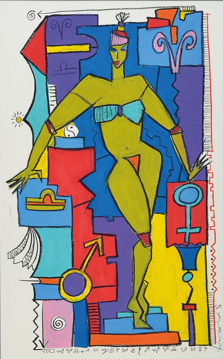 Detail a: Kerstin Emrich, geb. 1964 Frankfurt/Main, zwei Mischtechniken mit Figurative Darstellungen, Kohle Bleistift Gouache und Wachs, beide signiert und ...
