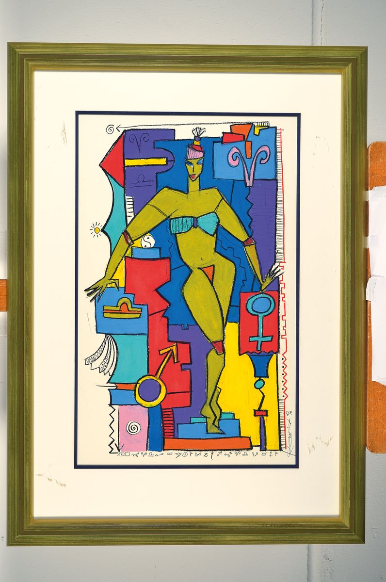 Detail l: Kerstin Emrich, geb. 1964 Frankfurt/Main, zwei Mischtechniken mit Figurative Darstellungen, Kohle Bleistift Gouache und Wachs, beide signiert und ...