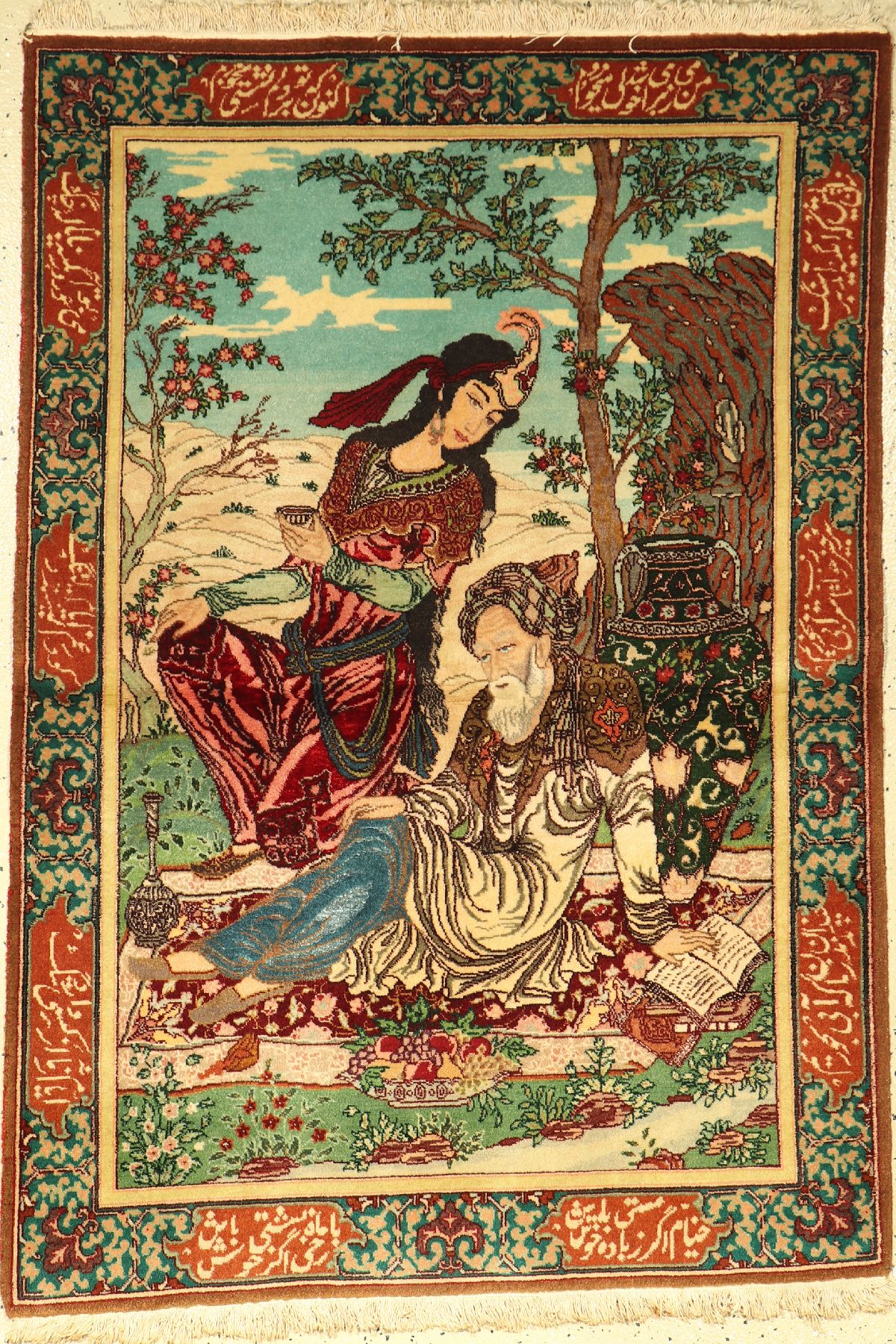 Täbriz "Bildteppich" alt, Persien, ca. 40 Jahre, Wolle auf Baumwolle, ca. 141 x 97 cm, EHZ: 2