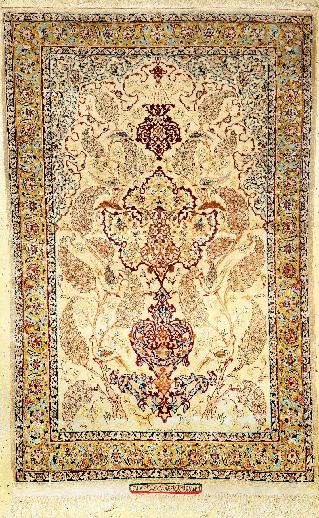 Seiden Esfahan "Saraf" alt (Signiert), Persien, ca. 40 Jahre alt, reine Naturseide, ca. 172 x 110 cm, EHZ: 2. Selten in reiner Seide.