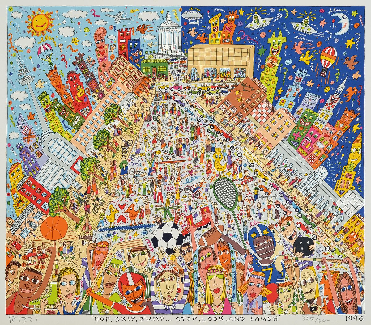 James Rizzi, 1950-2011, Hip,Skip,Jump... Stop, Look, and Laugh, Lithografie, handsign., num. 365/600, dat.1996, ca. 42,5x47 cm