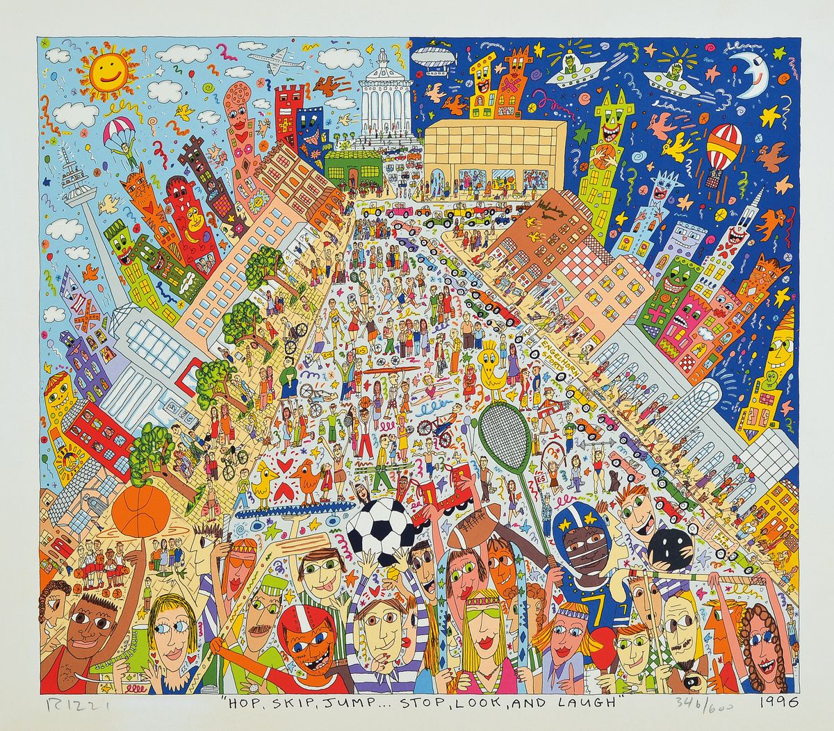 James Rizzi, 1950-2011, Hip, Skip,Jump.. Stop, Look, and Laugh, Lithografie, handsign.,num. 346/600, dat. 1996, ca. 42,5x47 cm